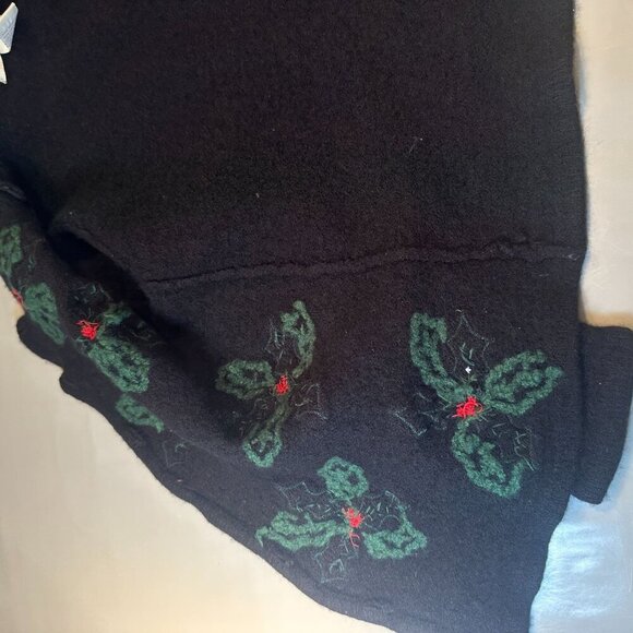 Appleseeds Poinsettia Christmas Cardigan Women Holiday Wool Blend Sweater - Picture 8 of 12